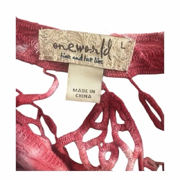 ONE WORLD Women’s Red and White Tie-Dye Sleeveless Maxi Dress Size L - Picture 5 of 5